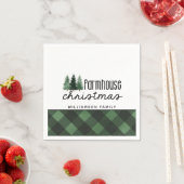 農家クリスマスグリーンプレイドファミリー名 スタンダードカクテルナプキン (インサイチュ)