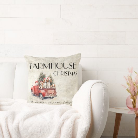 農家クリスマスレッドトラックドッグ素朴 クッション (ソファ)