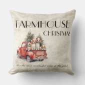 農家クリスマスレッドトラックドッグ素朴 クッション (正面)