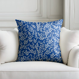 農家シンプルの花の模様オン青 クッション