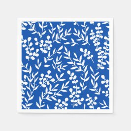 農家シンプルの花の模様オン青 スタンダードカクテルナプキン