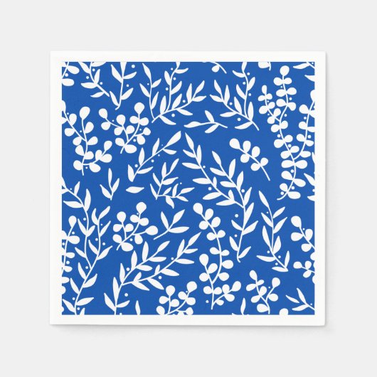 農家シンプルの花の模様オン青 スタンダードカクテルナプキン (正面)
