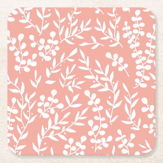 農家シンプルの花の模様（ピンク） スクエアペーパーコースター (正面)