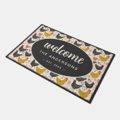 農家チキンパターンファミリー名 ドアマット (アングル)