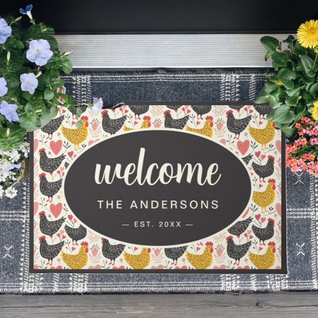 農家チキンパターンファミリー名 ドアマット (クリエイターアップロード済み)