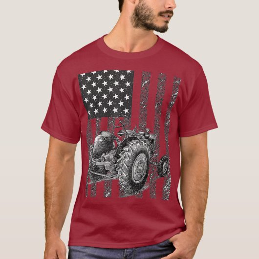 農家トラクターアメリカ国旗の愛国的農業 Tシャツ (正面)