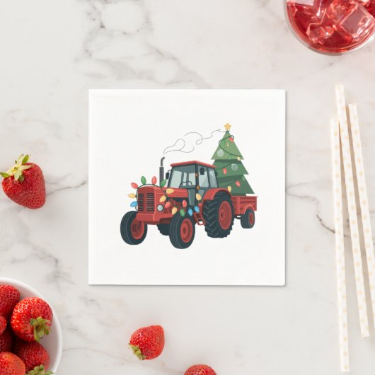 農家トラクタークリスマス照明トラクタークリスマス スタンダードカクテルナプキン (インサイチュ)