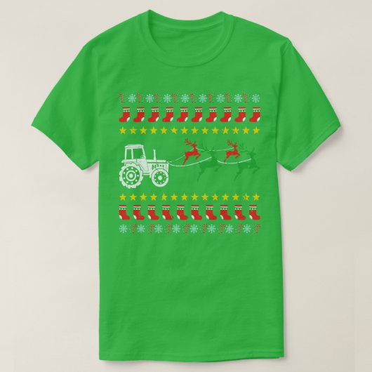 農家トラクター用の醜いクリスマスセーター Tシャツ (デザイン正面)