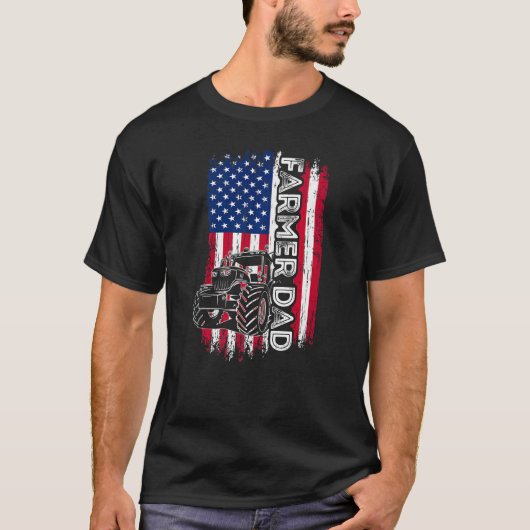 農家パパアメリカンフラッグ農家トラクターパパ父 Tシャツ (正面)