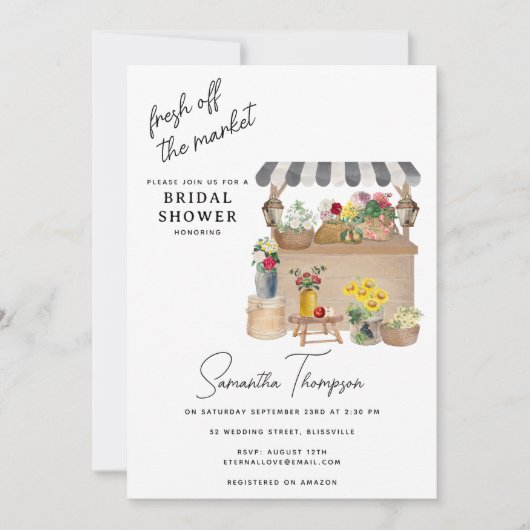 農家フラワーカートスタンドマーケットブライダルシャワー 招待状 (正面)