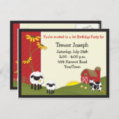 農家ベビー誕生日招待状葉書 インビテーションポストカード (正面/裏面)