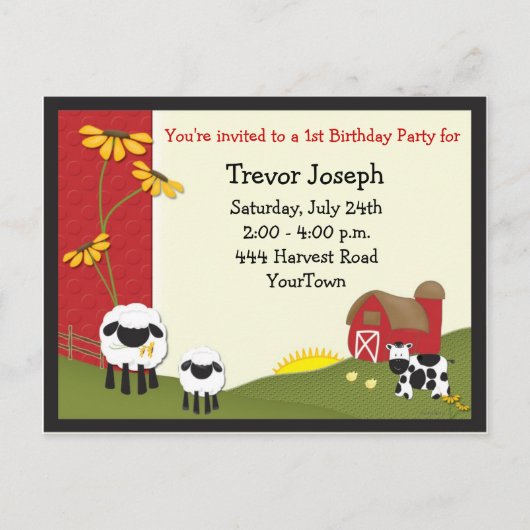 農家ベビー誕生日招待状葉書 インビテーションポストカード (正面)