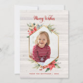 農家ポインセチア素朴六角形フレーム写真 シーズンカード (正面)