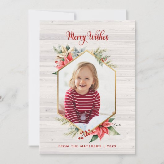 農家ポインセチア素朴六角形フレーム写真 シーズンカード (正面)