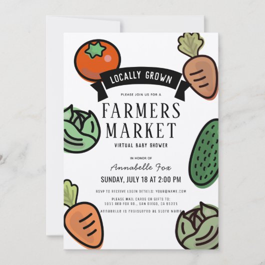農家マーケットクラフト紙バーチャル赤ちゃんシャワー 招待状 (正面)