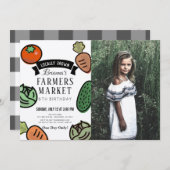農家マーケットクラフト紙写真誕生日 招待状 (正面/裏面)