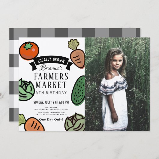 農家マーケットクラフト紙写真誕生日 招待状 (正面/裏面)