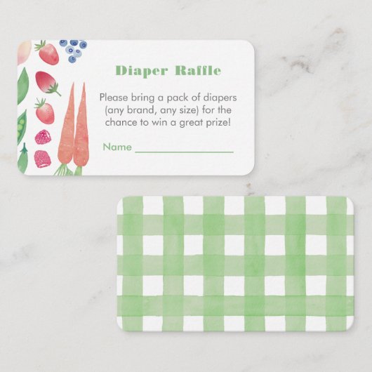 農家マーケットグリーンベビーシャワーおむつラッフル エンクロージャーカード (正面/裏面)