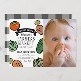 農家マーケットシック白1stバースデーフォト 招待状