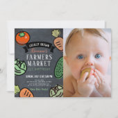 農家マーケットチョークボード写真1st誕生日 招待状 (正面)