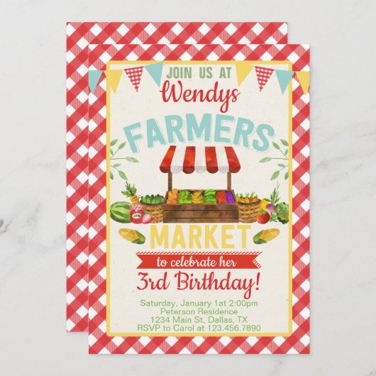 農家マーケットバースデーパーティー招待招待状 招待状 (正面/裏面)