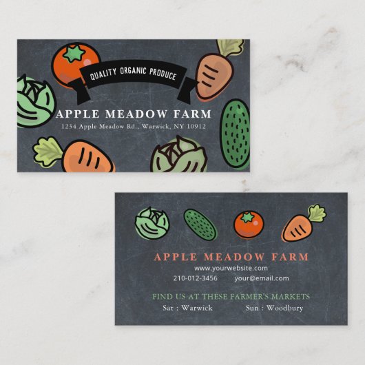 農家マーケットベジタブルファームチョークボード 名刺 (正面/裏面)