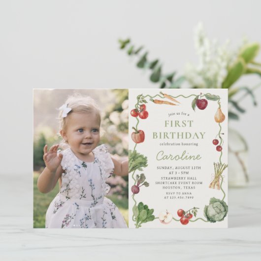 農家マーケットベジタブル誕生日写真招待状 招待状 (スタンド正面)