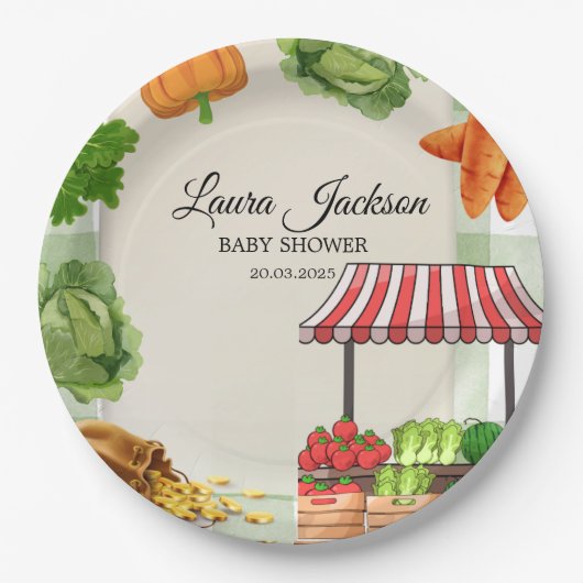 農家マーケットベビーシャワー招待状 ペーパープレート (正面)
