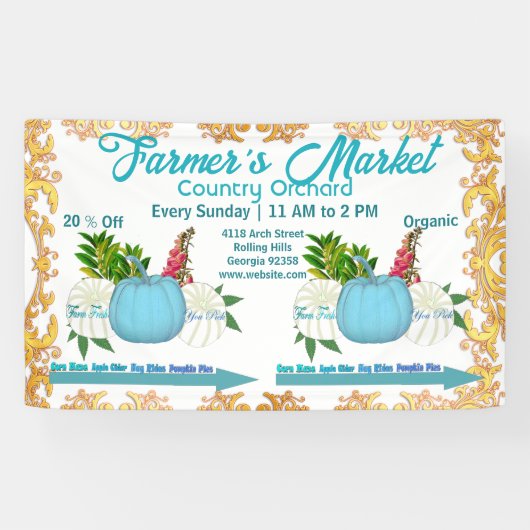 農家マーケット秋カボチャンスハーベストゴールデンフレーム 横断幕 (横)