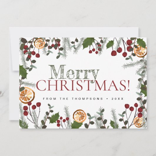 農家メリークリスマス素朴の葉の家族 シーズンカード (正面)