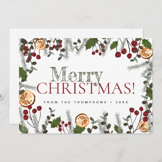 農家メリークリスマス素朴の葉の家族 シーズンカード (正面/裏面)