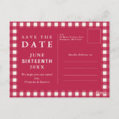 農家レッドフローラプレイドウェディング日付を保存 ポストカード (裏面)