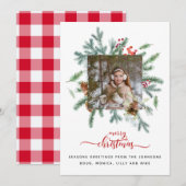 農家レッドホワイトバッファローチェック写真クリスマス シーズンカード (正面/裏面)