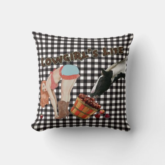 農家ヴィンテージ女性のカーボーイの生活ピンナップ枕 クッション (正面)