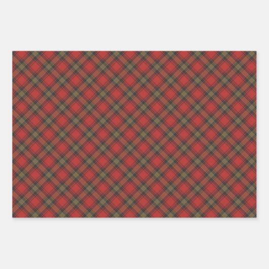 農家ヴィンテージ赤い黒い金ゴールド対角の格子板 ラッピングペーパーシート (正面2)