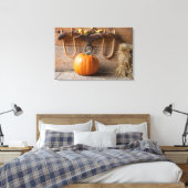 農家博物館干し草のベールと納屋のカボチャ キャンバスプリント (インサイチュ (寝室))