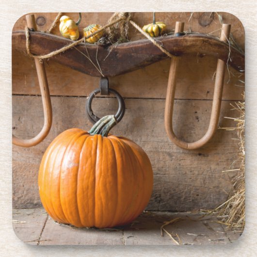 農家博物館干し草のベールと納屋のカボチャ コースター (正面)