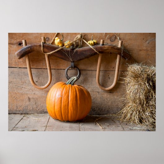 農家博物館干し草のベールと納屋のカボチャ ポスター (正面)