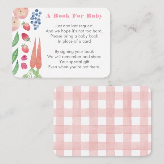 農家市場が女の子のための本の赤ちゃんシャワーをもたらす エンクロージャーカード (正面/裏面)