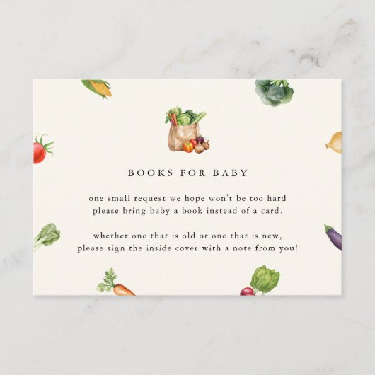 農家市場で地元で育てられた赤ちゃんシャワー用の本 エンクロージャーカード (正面)