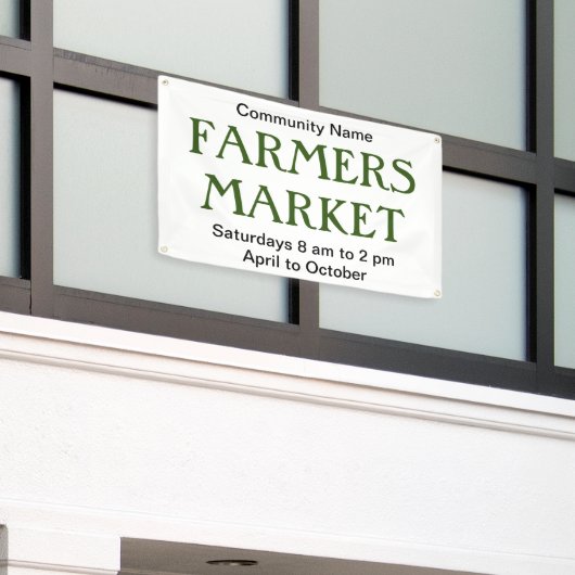 農家市場のグリーン白黒名とスケジュール 横断幕 (ビルの外側)