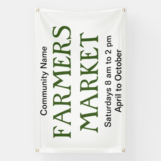 農家市場のグリーン白黒名とスケジュール 横断幕 (縦)