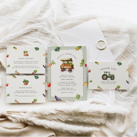 農家市場の地元で育った赤ちゃんシャワー サンキューカード