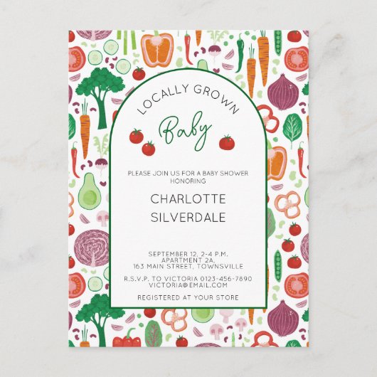 農家市場の地元で育った赤ちゃんシャワー ポストカード (正面)