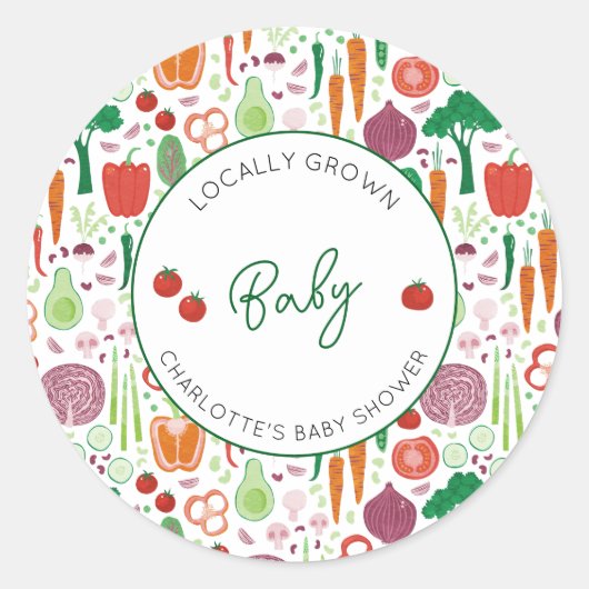 農家市場の地元で育った赤ちゃんシャワー ラウンドシール (正面)