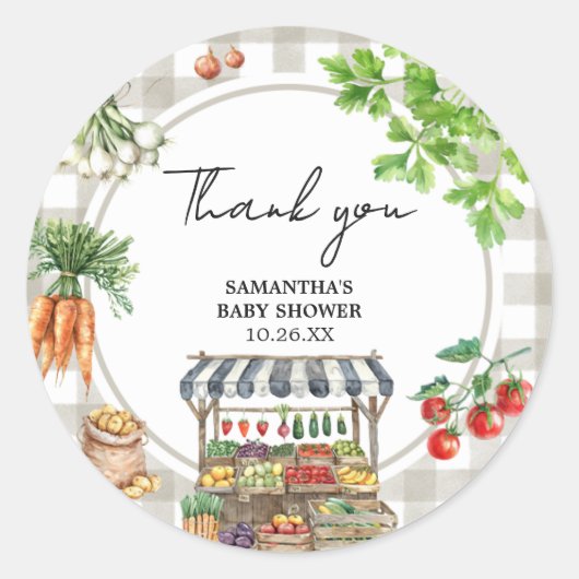 農家市場の地元で育った赤ちゃんシャワー ラウンドシール (正面)