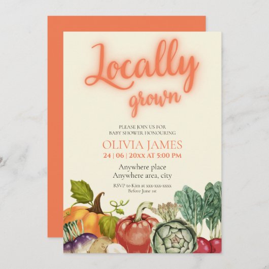 農家市場の地元で育った赤ちゃんシャワー 招待状 (正面/裏面)