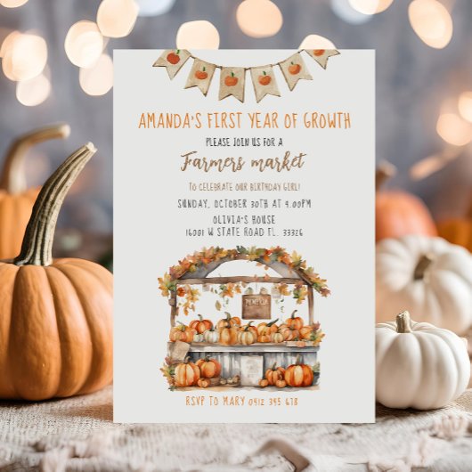 農家市場の成長の最初の年誕生日 招待状