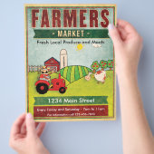 農家市場の新鮮な農産物と肉フライヤー チラシ (手)