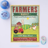 農家市場の新鮮な農産物と肉フライヤー チラシ (シングル)